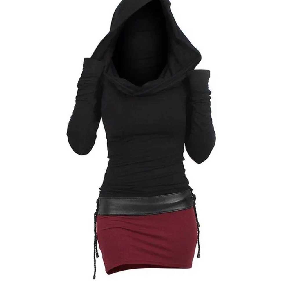 Stylish Black and Red Hooded Dress